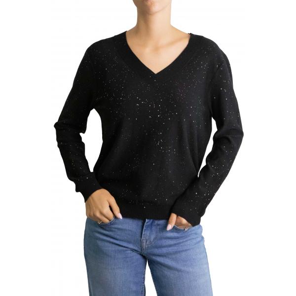 Maglioncino tinta unita con brillantini con scollo a V